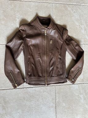Michael Kors Chocolate Brown Leather Moto Jacket